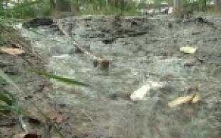 На одной из улиц Магнитки прорвало трубу, и холодная вода разлилась на весь двор